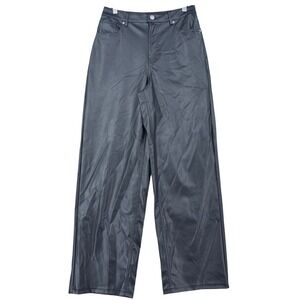 H&M Divided Black Faux Leather Wide Leg Pants Women's Size 4